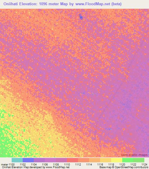 Oniihati,Namibia Elevation Map
