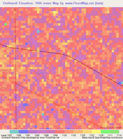 Oniihandi,Namibia Elevation Map