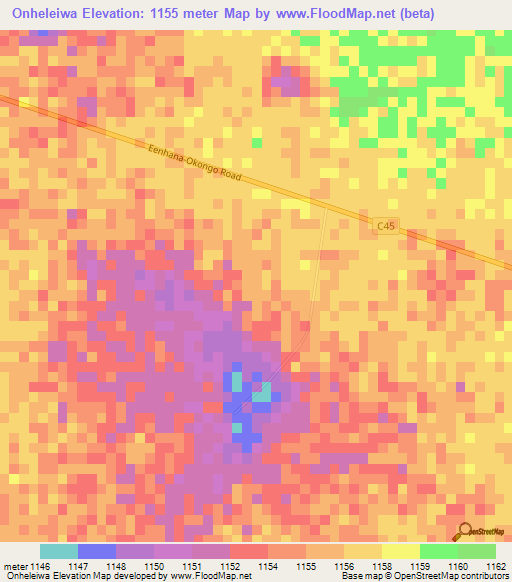 Onheleiwa,Namibia Elevation Map