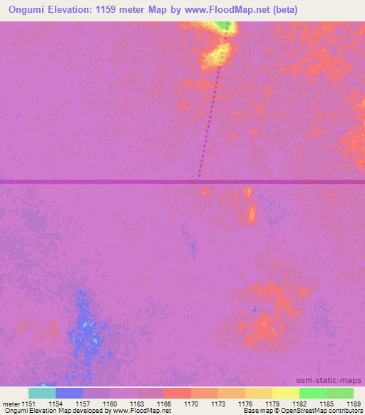 Ongumi,Namibia Elevation Map