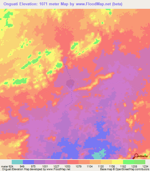 Onguati,Namibia Elevation Map