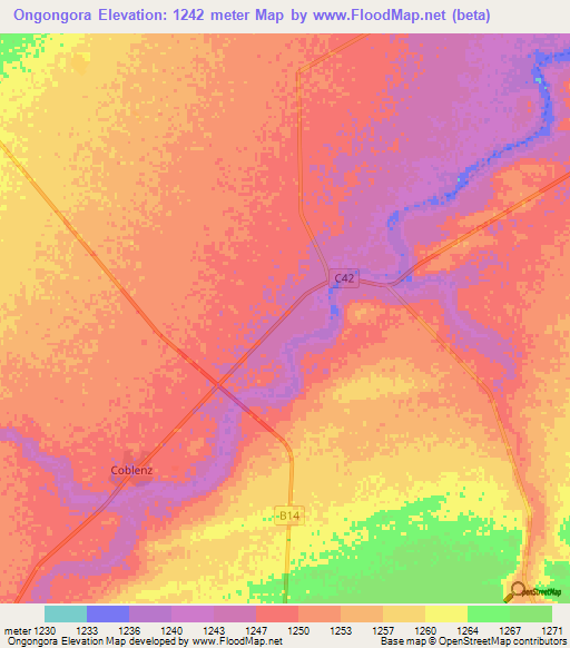 Ongongora,Namibia Elevation Map
