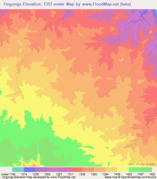 Ongonga,Namibia Elevation Map