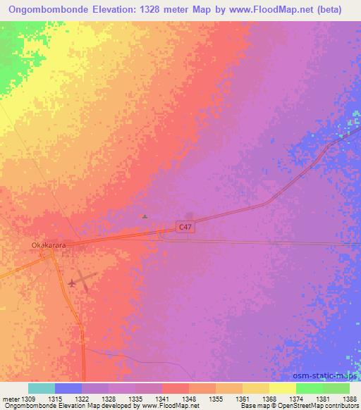 Ongombombonde,Namibia Elevation Map