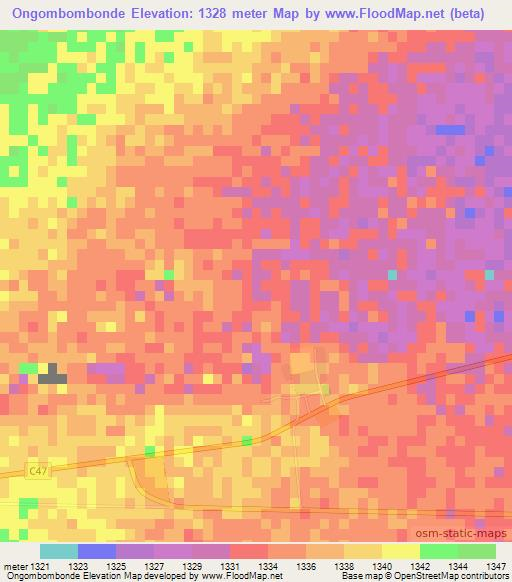 Ongombombonde,Namibia Elevation Map