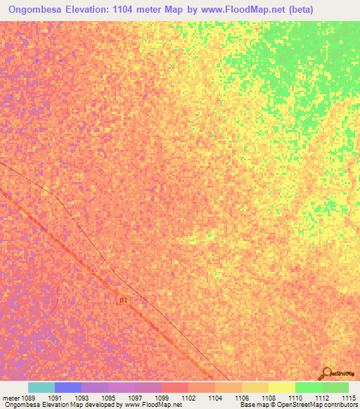 Ongombesa,Namibia Elevation Map