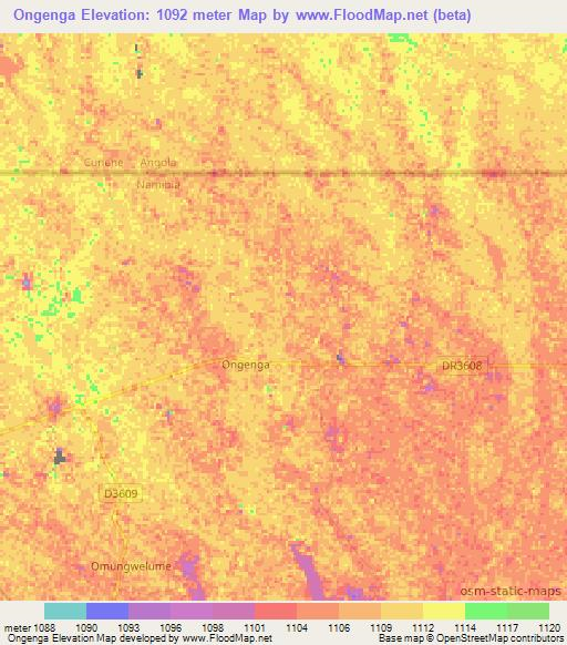 Ongenga,Namibia Elevation Map