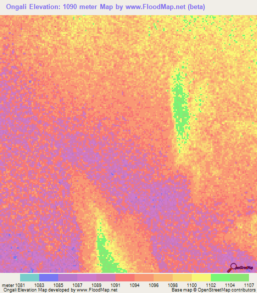 Ongali,Namibia Elevation Map