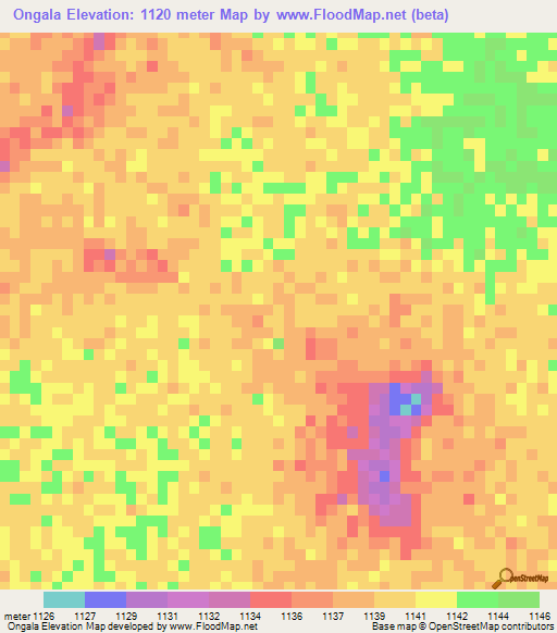 Ongala,Namibia Elevation Map