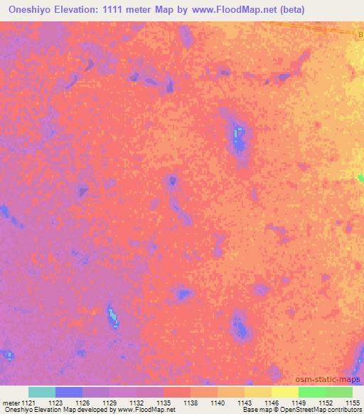 Oneshiyo,Namibia Elevation Map