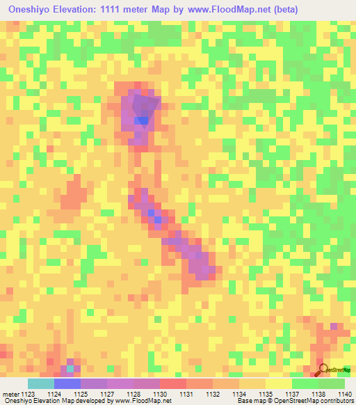 Oneshiyo,Namibia Elevation Map