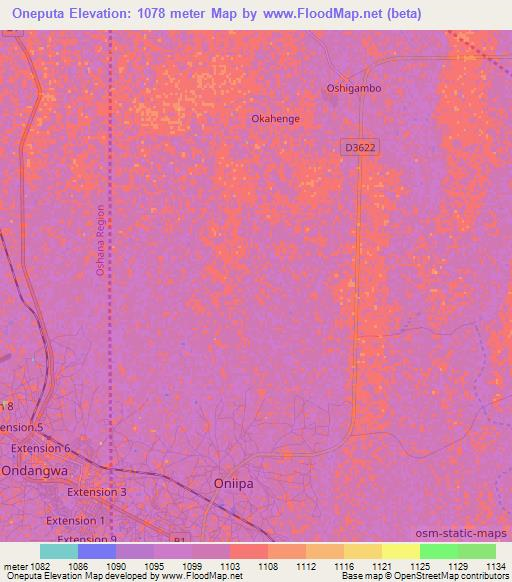 Oneputa,Namibia Elevation Map