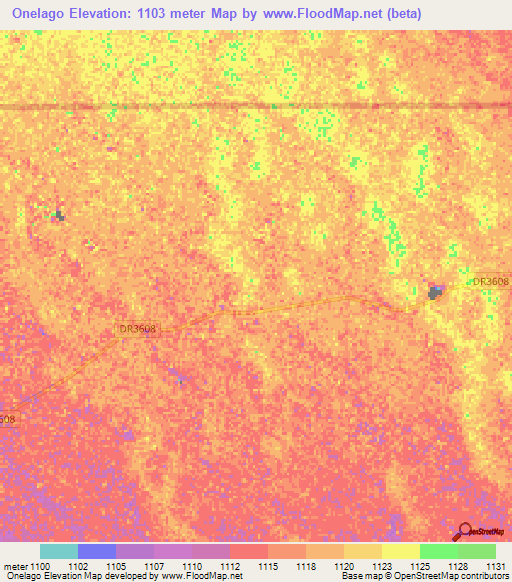 Onelago,Namibia Elevation Map