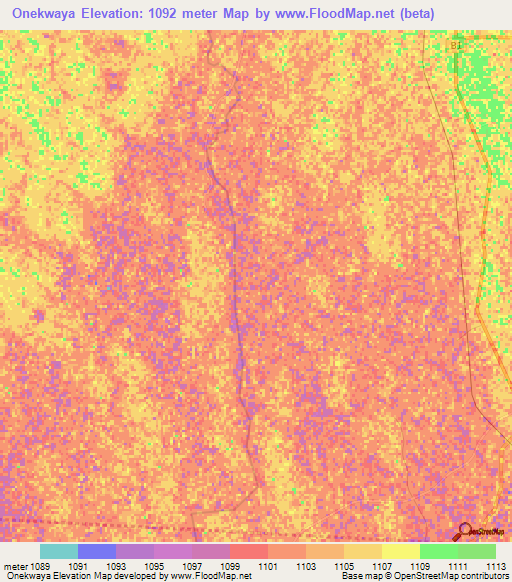 Onekwaya,Namibia Elevation Map