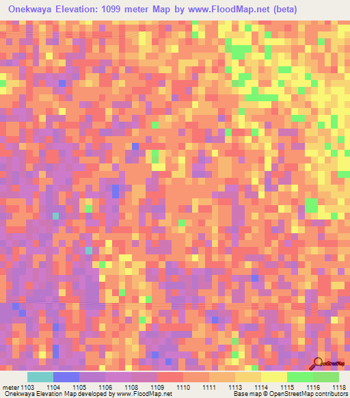Onekwaya,Namibia Elevation Map