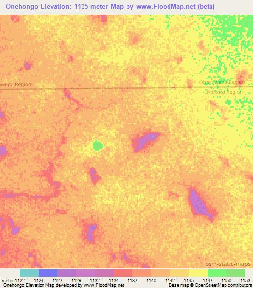 Onehongo,Namibia Elevation Map