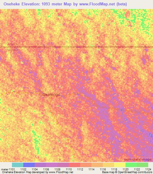 Oneheke,Namibia Elevation Map