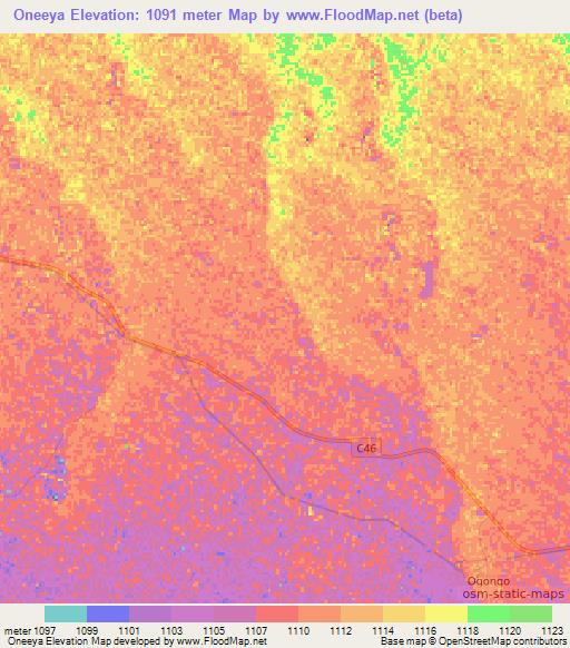 Oneeya,Namibia Elevation Map