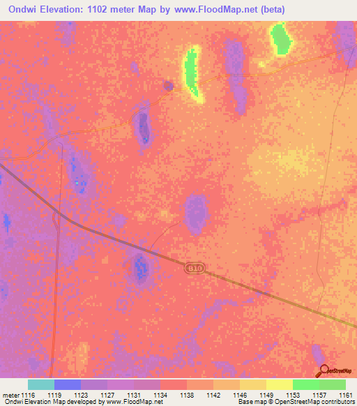 Ondwi,Namibia Elevation Map