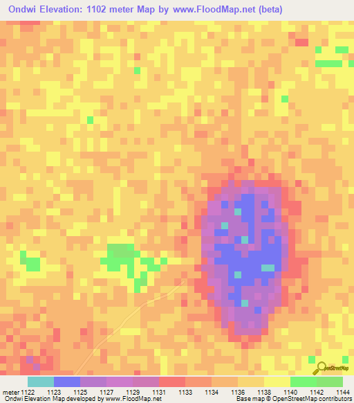 Ondwi,Namibia Elevation Map