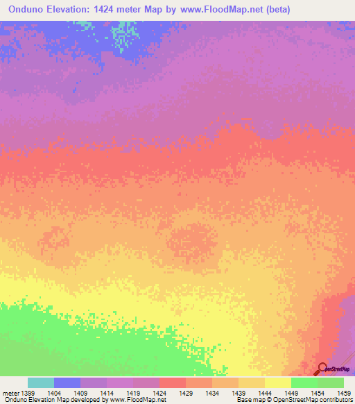 Onduno,Namibia Elevation Map