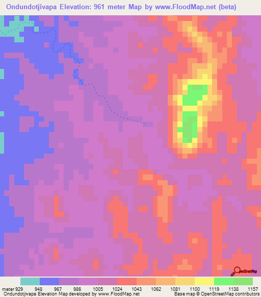 Ondundotjivapa,Namibia Elevation Map