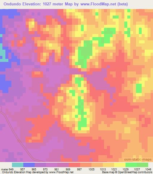 Ondundo,Namibia Elevation Map