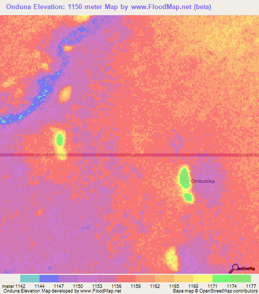 Onduna,Namibia Elevation Map