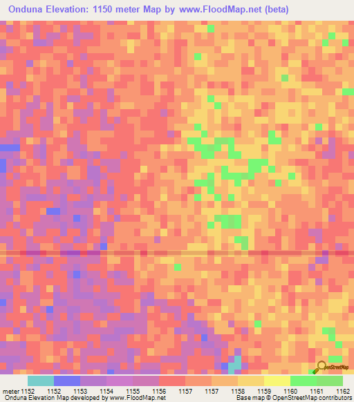 Onduna,Namibia Elevation Map