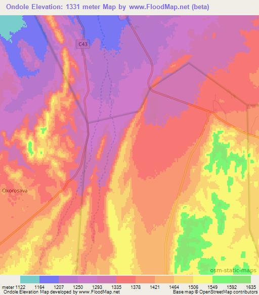 Ondole,Namibia Elevation Map