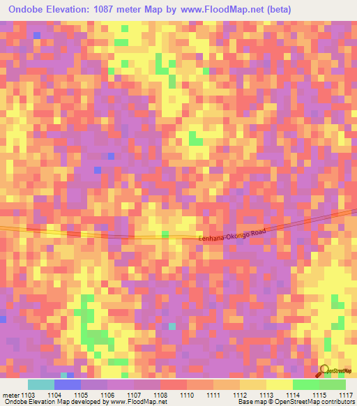 Ondobe,Namibia Elevation Map