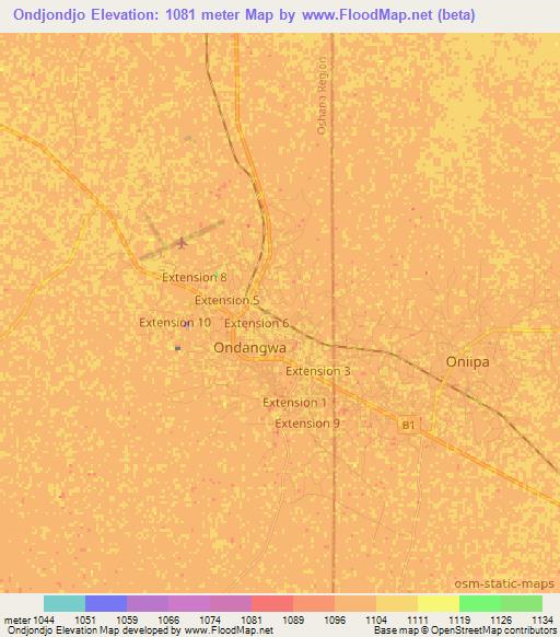 Ondjondjo,Namibia Elevation Map