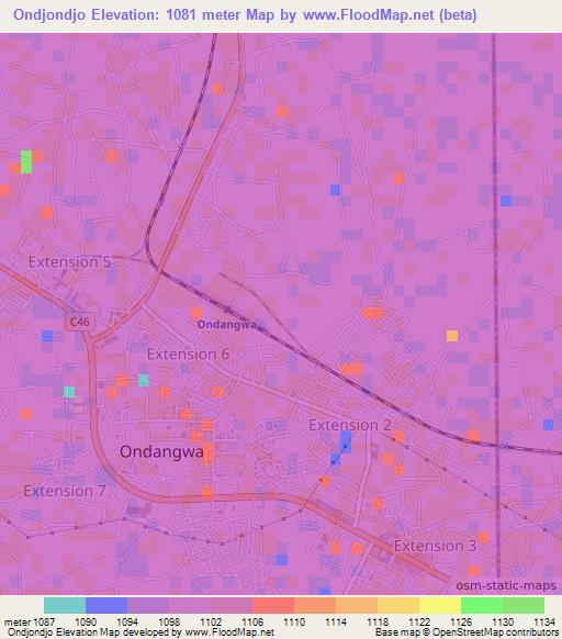 Ondjondjo,Namibia Elevation Map