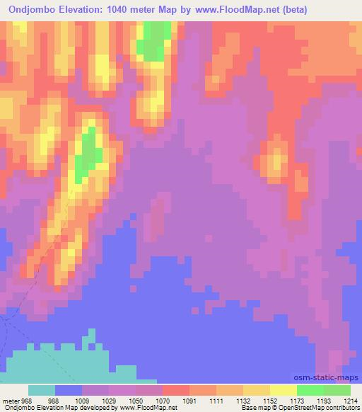 Ondjombo,Namibia Elevation Map