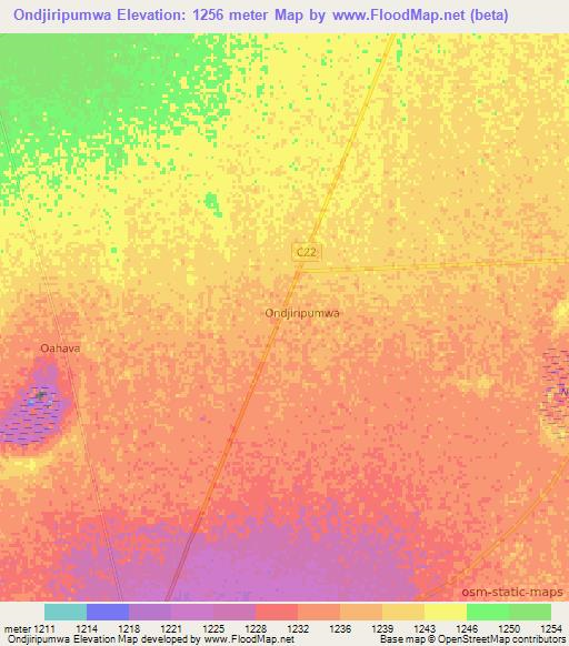 Ondjiripumwa,Namibia Elevation Map