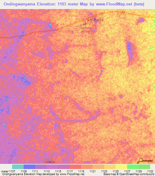 Ondingwanyama,Namibia Elevation Map