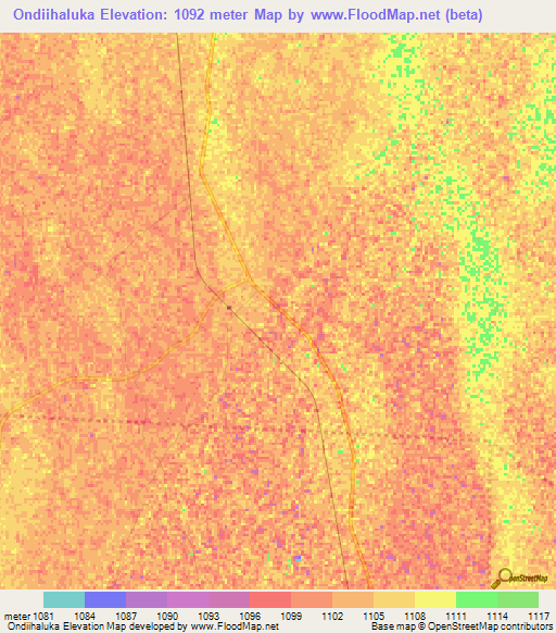 Ondiihaluka,Namibia Elevation Map