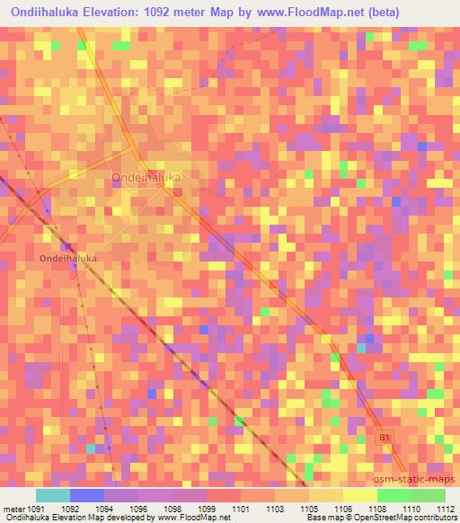 Ondiihaluka,Namibia Elevation Map