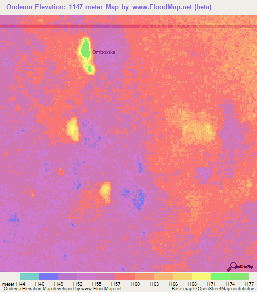 Ondema,Namibia Elevation Map