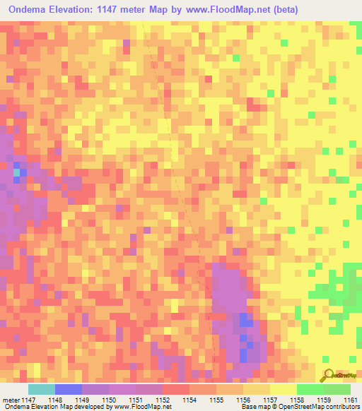 Ondema,Namibia Elevation Map