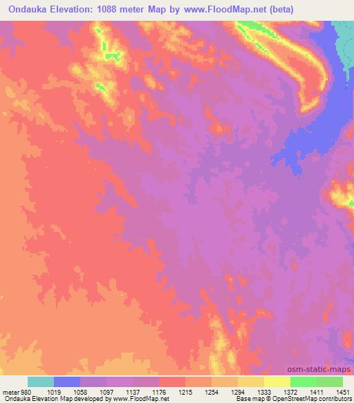 Ondauka,Namibia Elevation Map