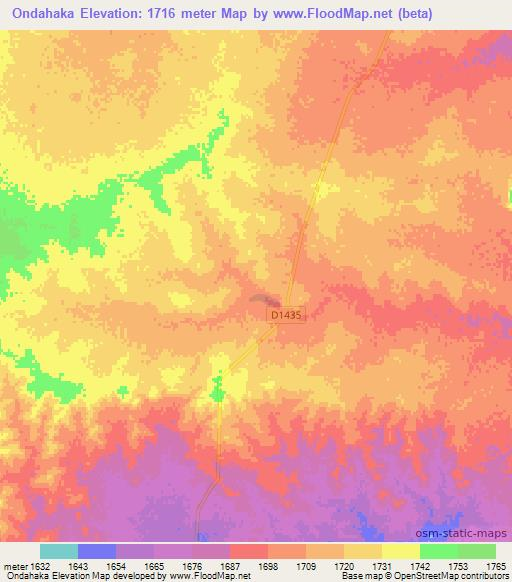 Ondahaka,Namibia Elevation Map