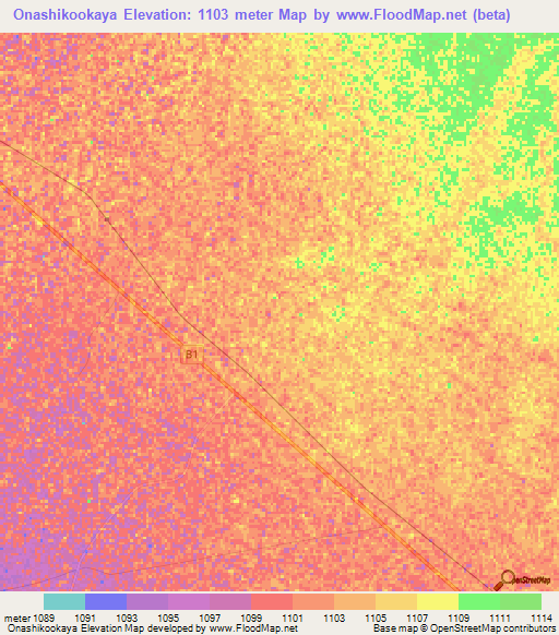 Onashikookaya,Namibia Elevation Map