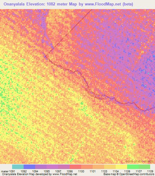 Onanyalala,Namibia Elevation Map