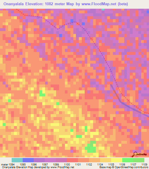 Onanyalala,Namibia Elevation Map