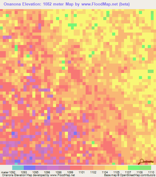 Onanona,Namibia Elevation Map