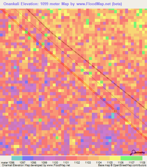 Onankali,Namibia Elevation Map