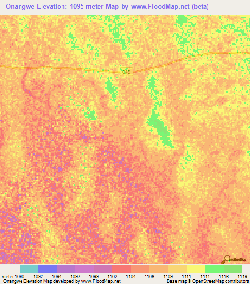 Onangwe,Namibia Elevation Map