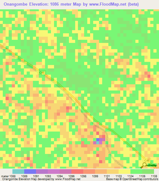 Onangombe,Namibia Elevation Map