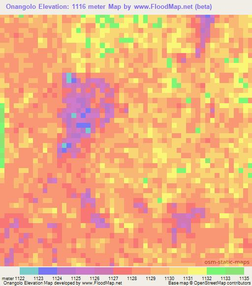 Onangolo,Namibia Elevation Map